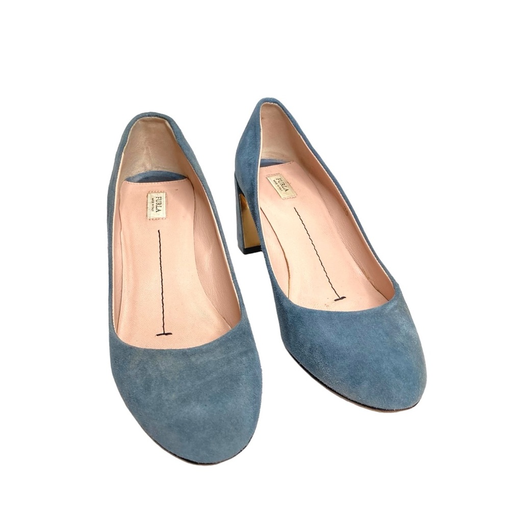 Furla Suede Slightly Pointy Toe Heels Blue Pumps Size 35